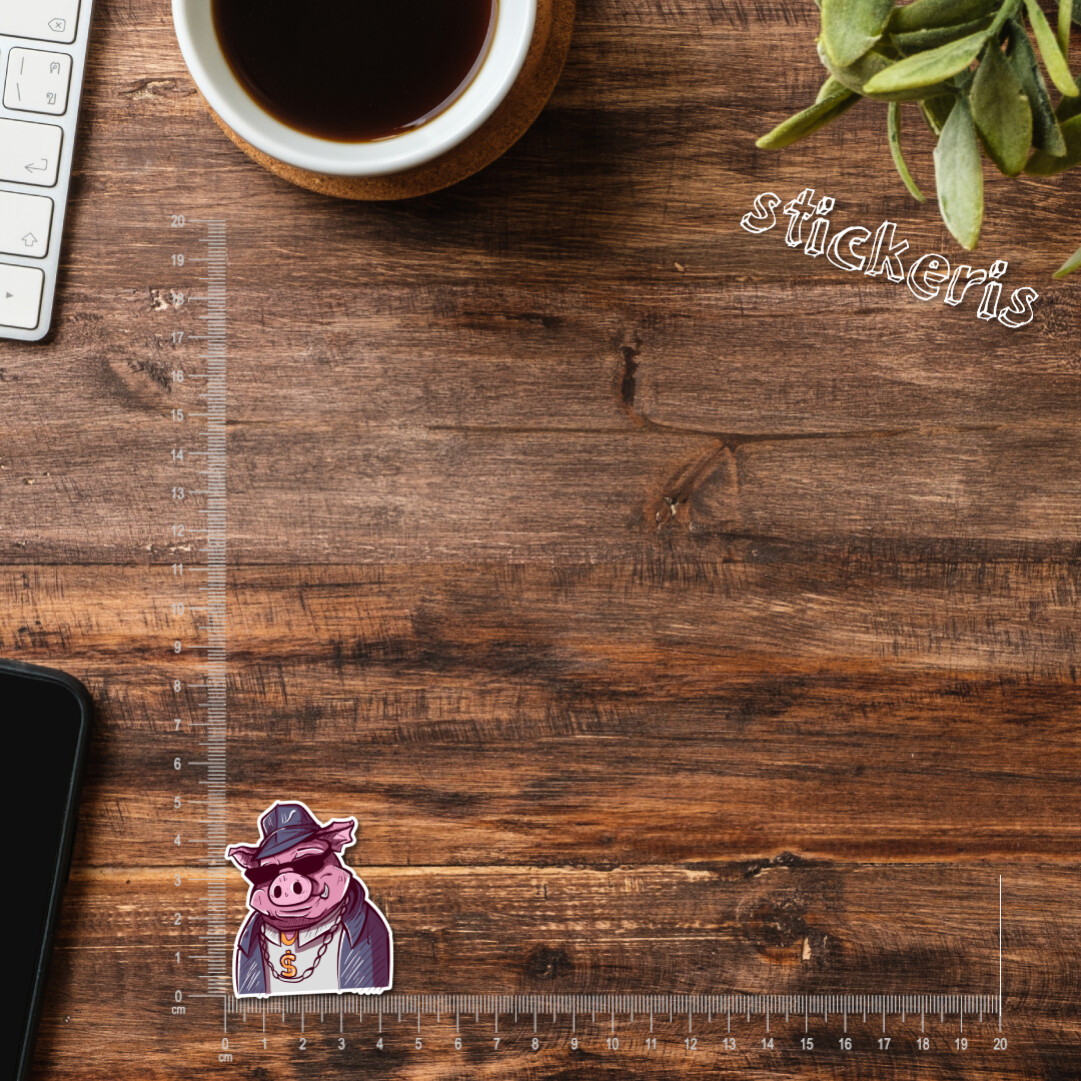 2x Big boss pig in a denim detective uniform sticker 2-12" (request up to 47")