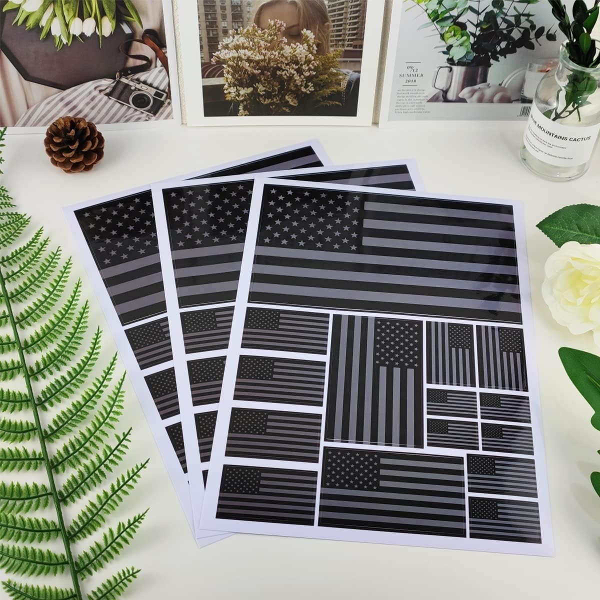 Black American Flag Sticker Decal in Multiple Sizes, 3 Pack, 11.7 x 8.3 Inches