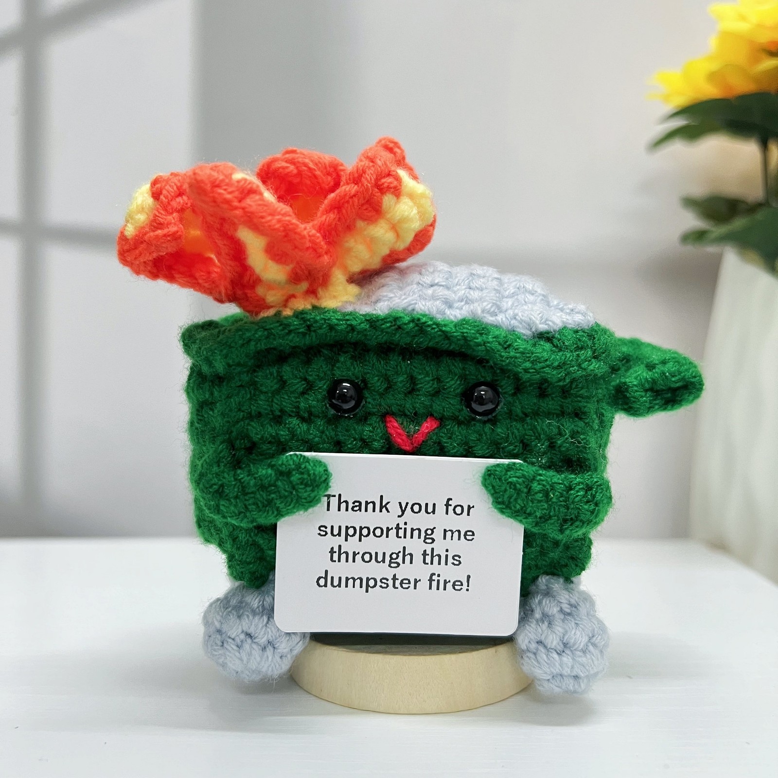 Crochet Dumpster Fire, Funny Burning Trash Can, Desk Decor Gift