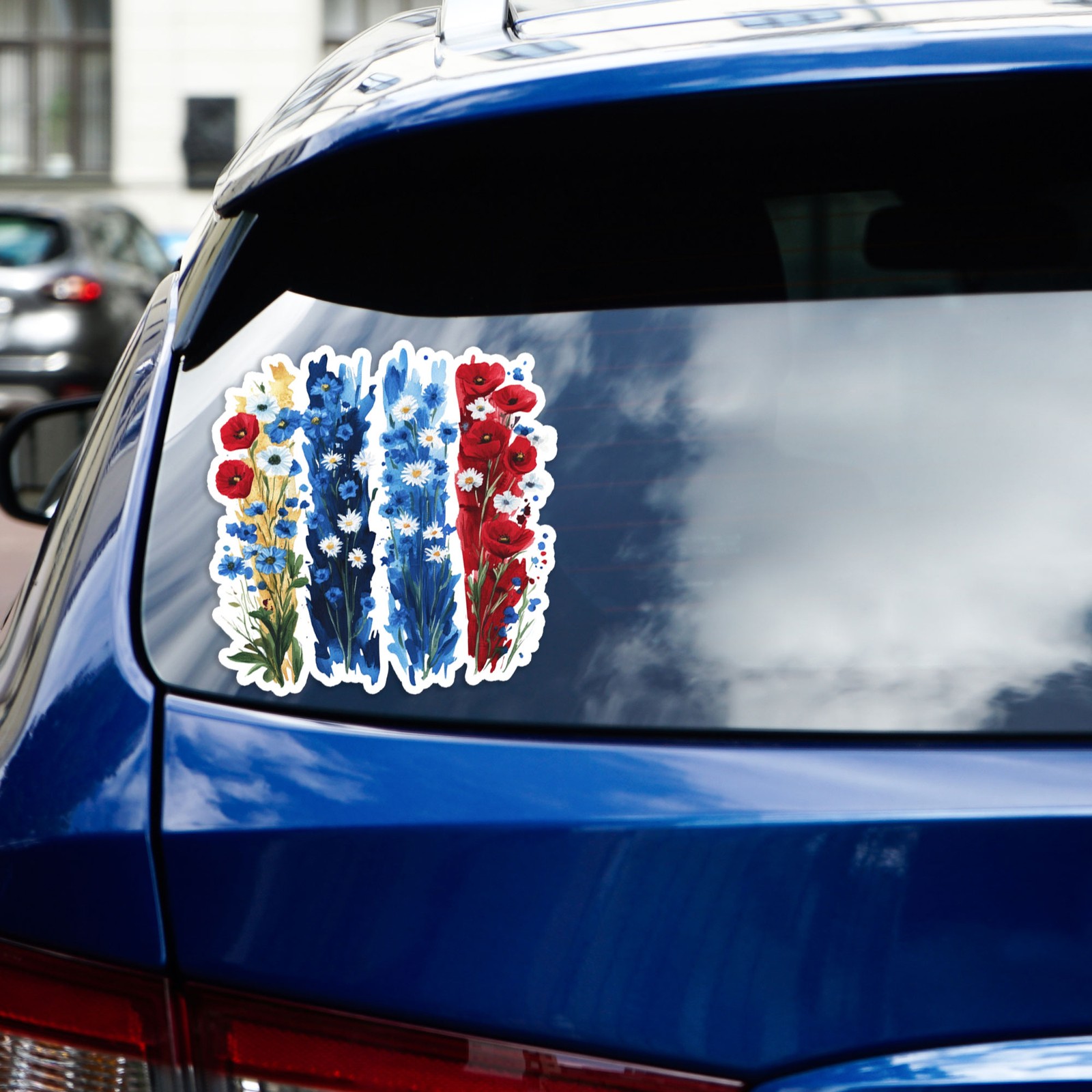 Red White Blue Flowers Brush – Vinyl Decal Sticker – Car Window Laptop – #1269