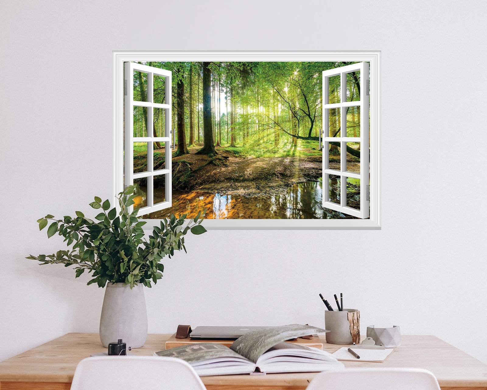 Fake Window Wall Sticker – Forest Jungle Faux Window Wall Mural for Wall Deco…
