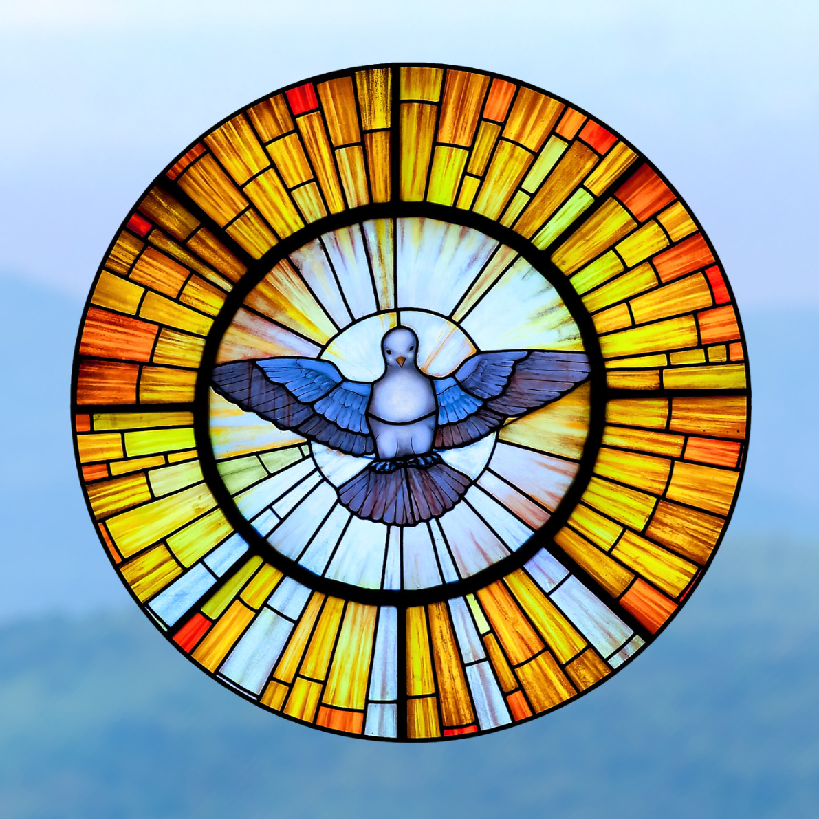 Holy Spirit Dove Faux Stained-Glass WINDOW CLING Sun-catcher Size 8" Round Vinyl