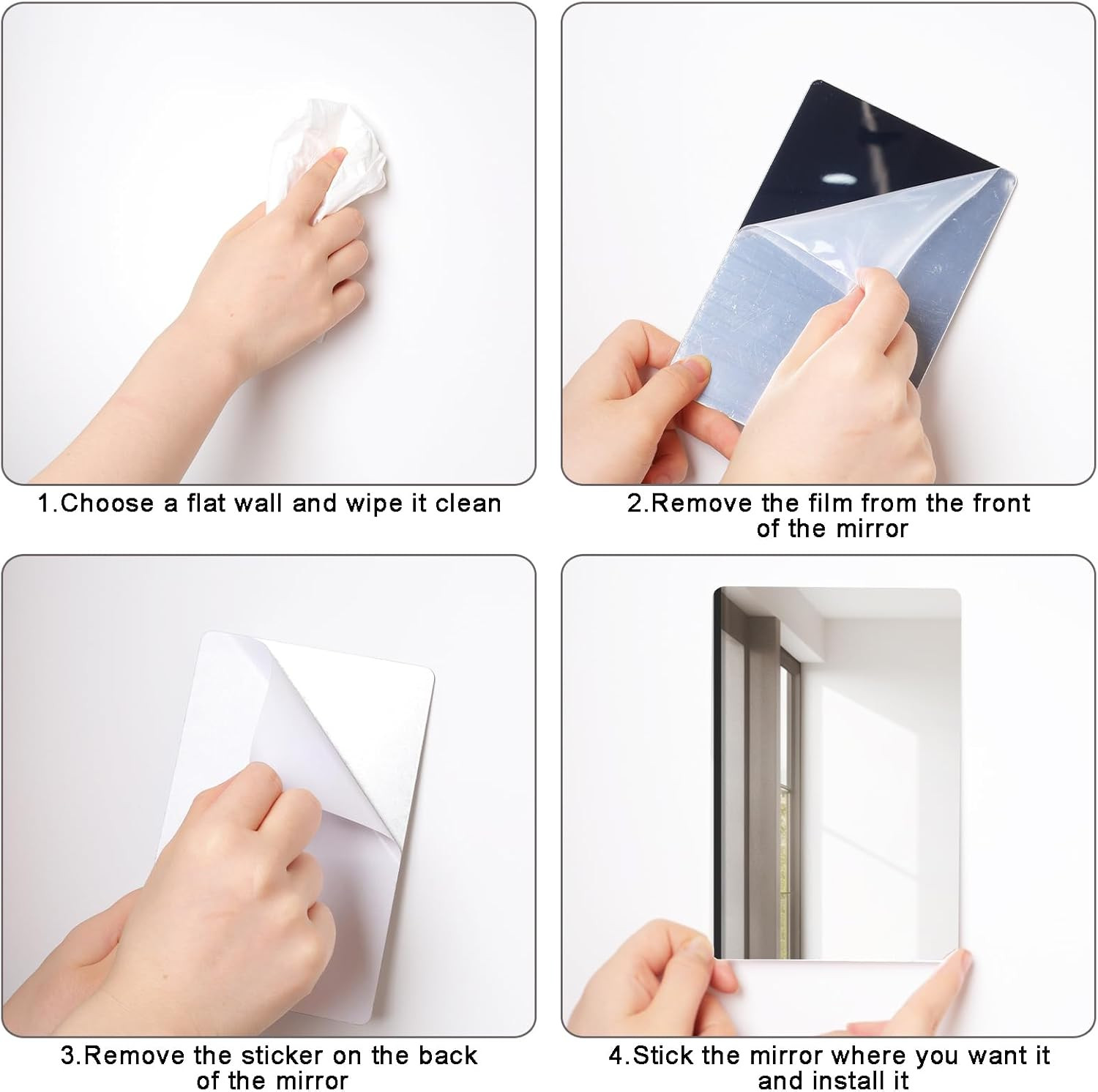 16Pcs School Shatter Proof Plastic Mirrors 4 x 6 Inch Self Adhesive Acrylic Mirr