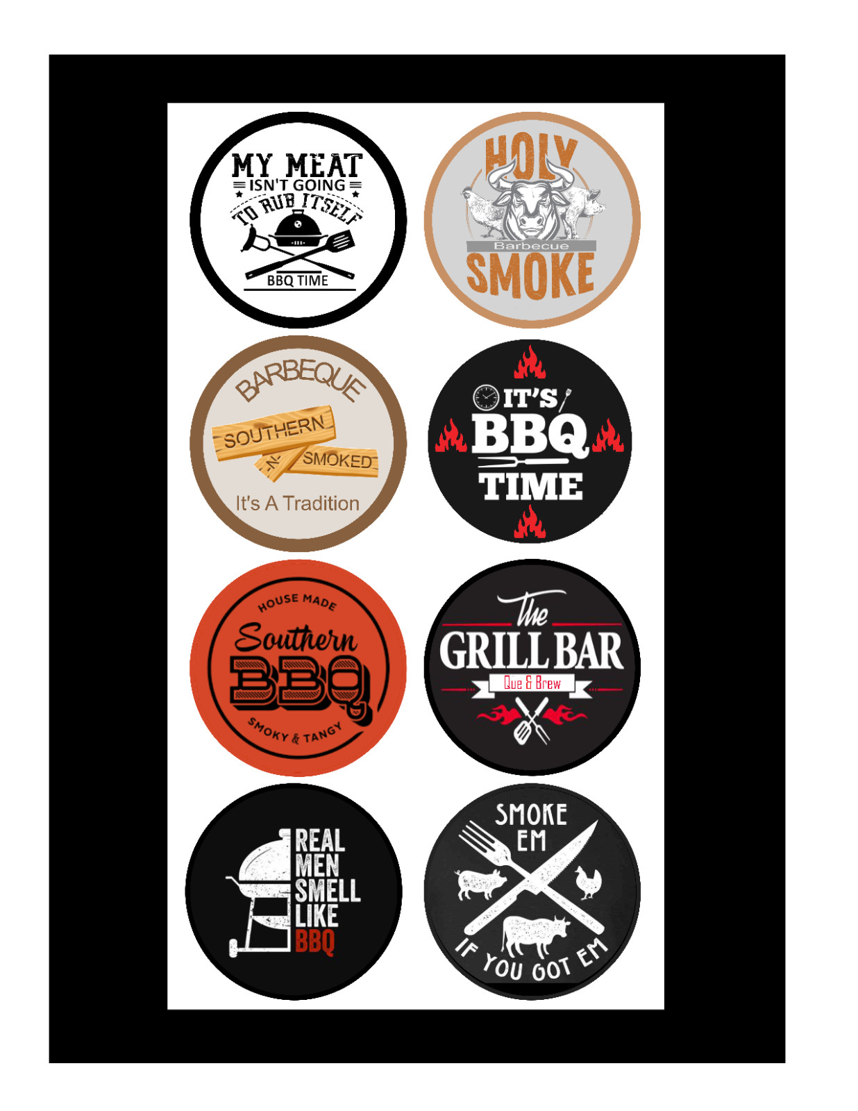BBQ – Vinyl Decal Sheet – Size 2"-2.5" – Car Windows Laptop Cups Mugs Cooler 02