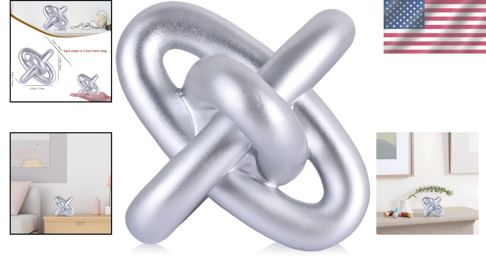 Compact Silver Knot Decor 5.5" – Versatile Abstract Sculpture for Any Room