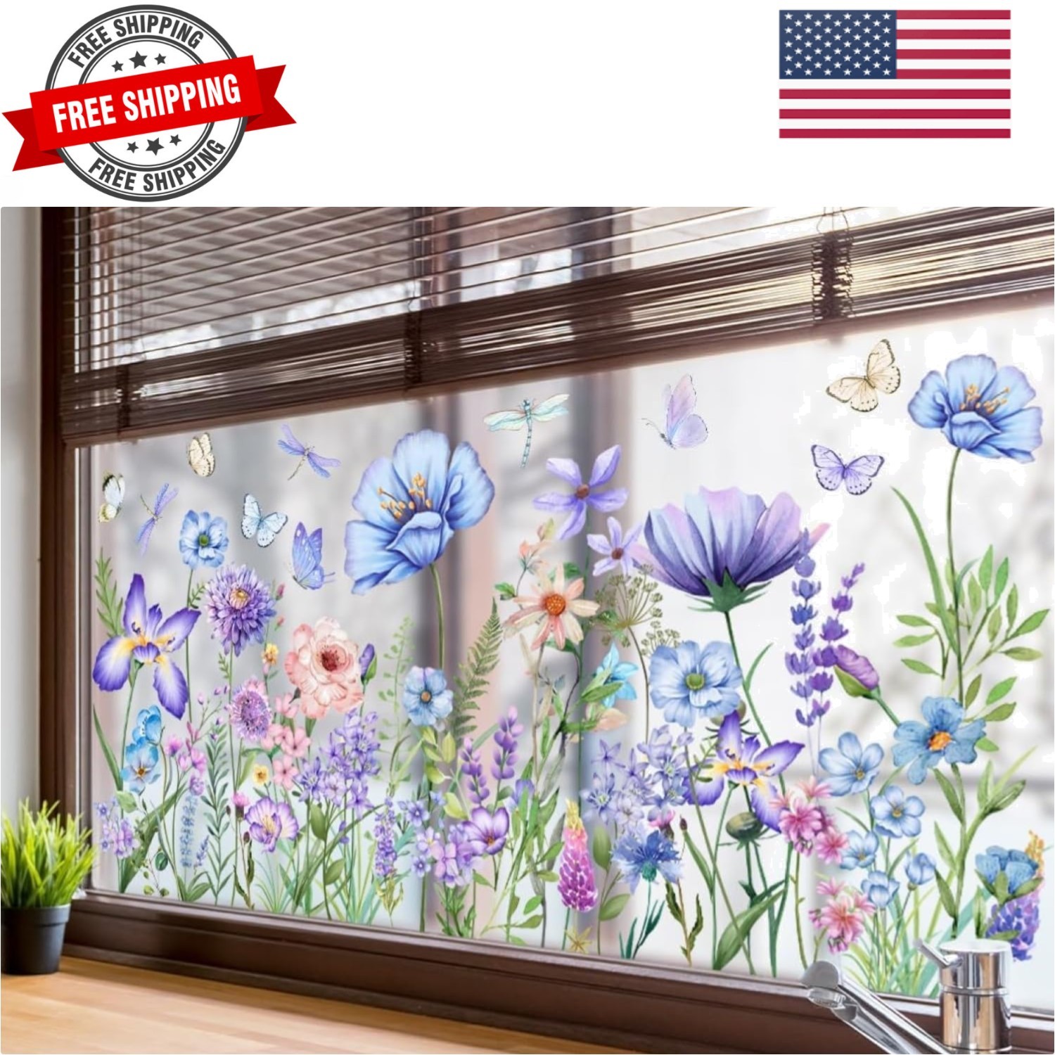Wildflower Window Cling Butterfly Glass Decals for Bird Windows Strike Preven…