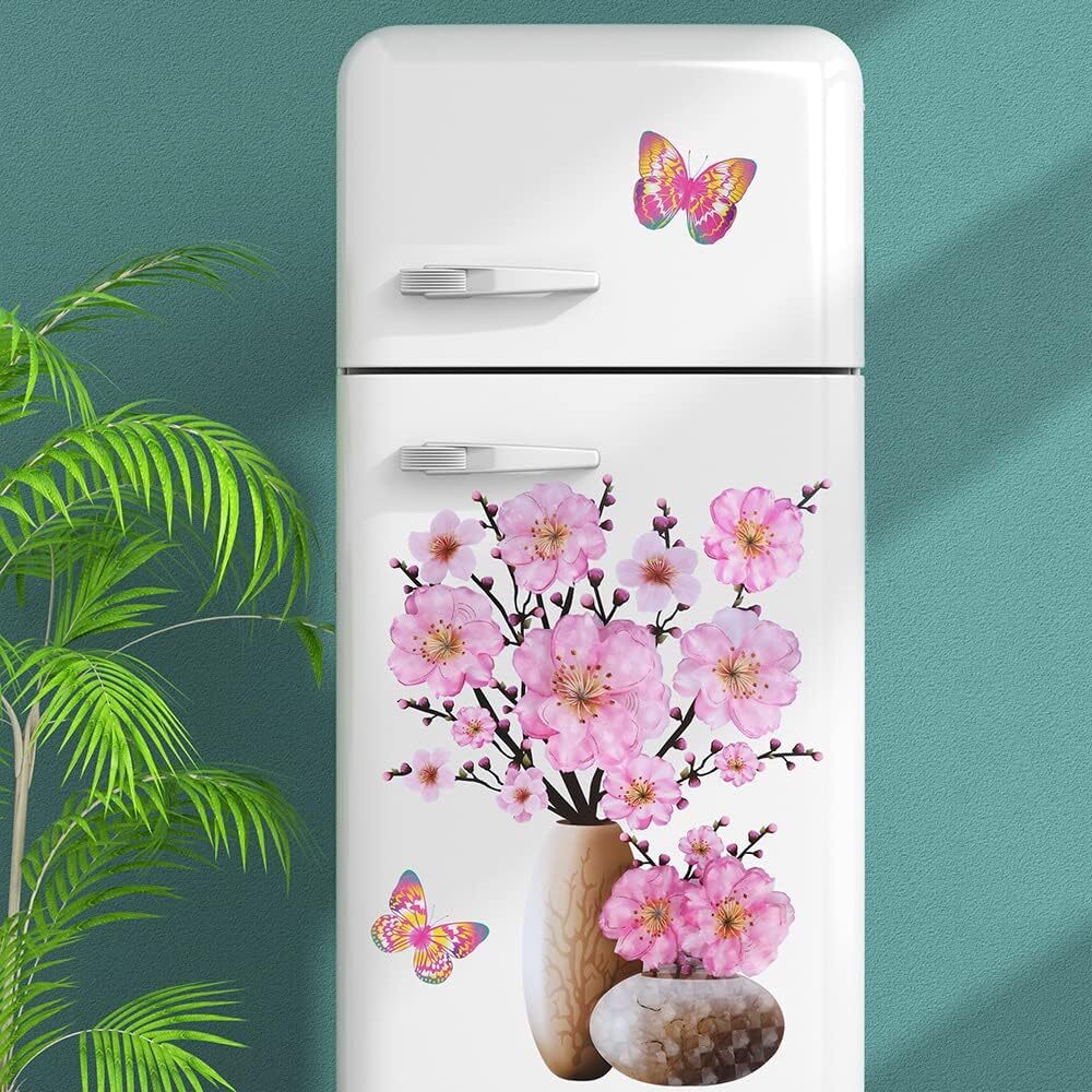 Supzone 3D Vase Wall Stickers Stereo Flower Decal Pink