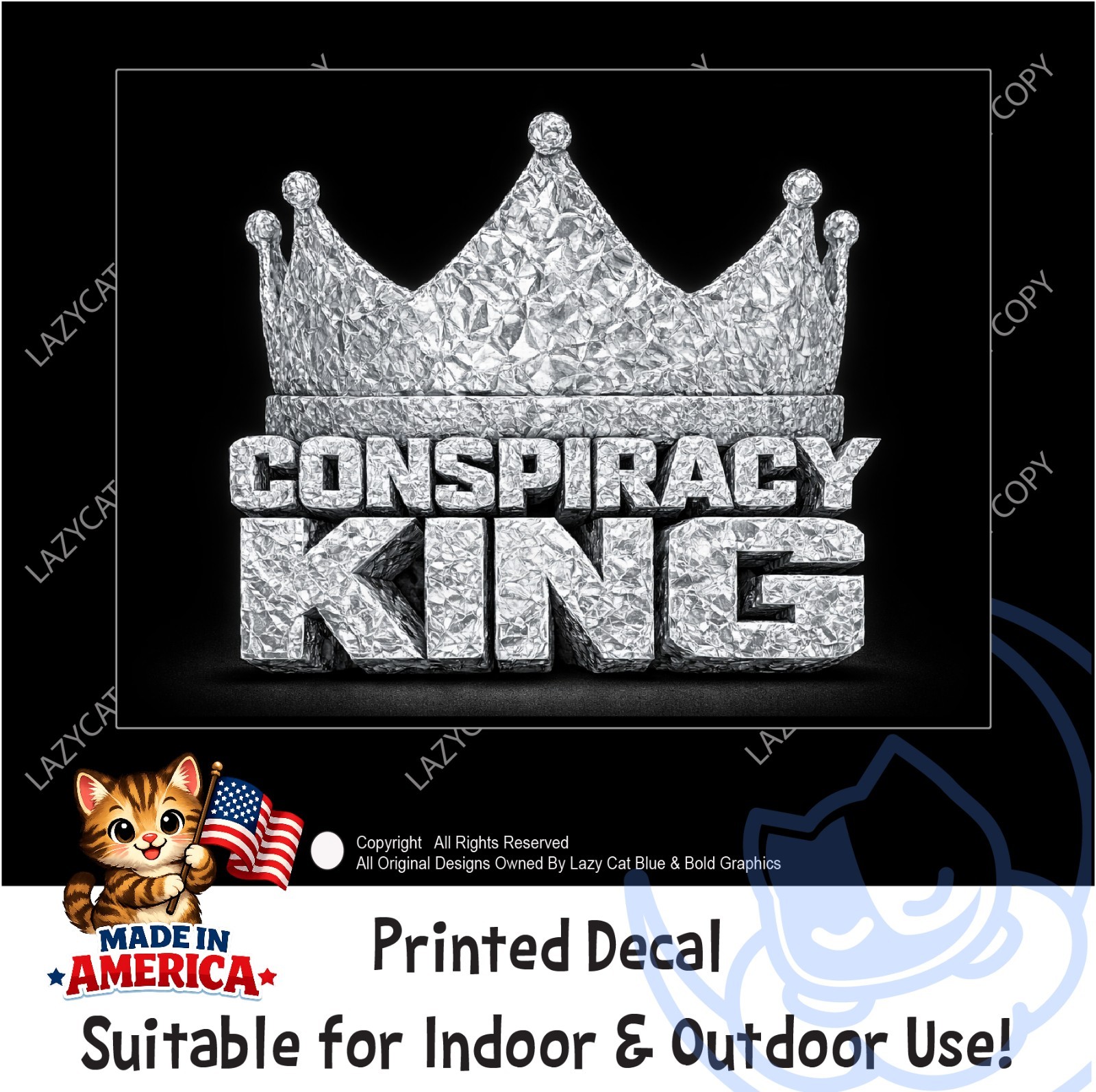 Conspiracy King Decal Sticker Tin Foil Hat Crown Theory Truth Awake Aluminum Gov