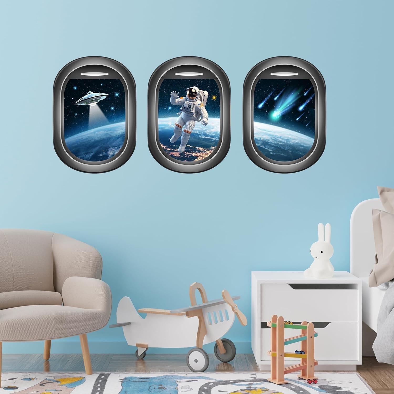Glow in The Dark 3D Space Wall Decals, Set of 3 Galaxy Window Stickers for Wa…