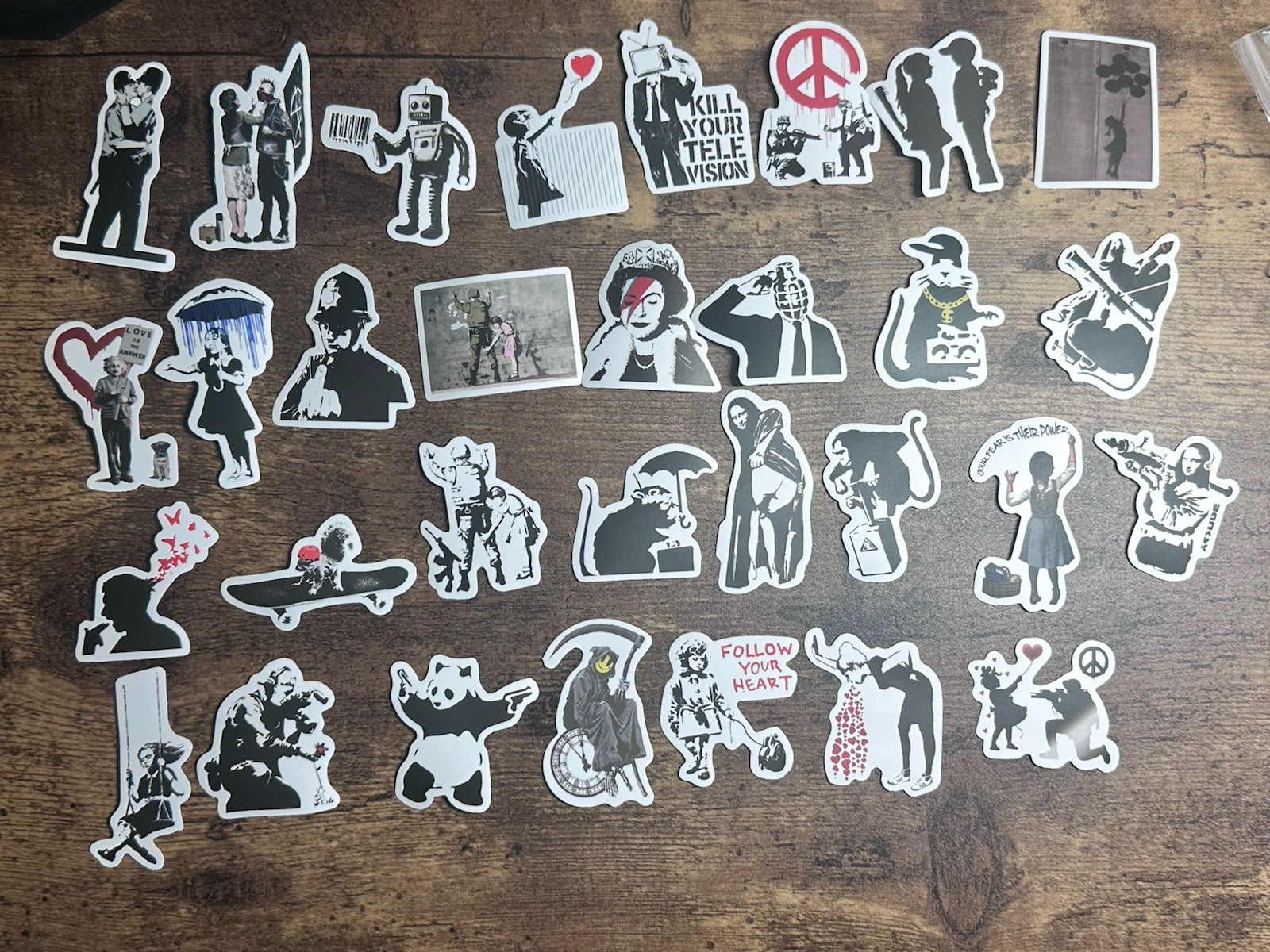 30PCS Banksy Sculptures Flower Thrower Stickers Cool Street Art