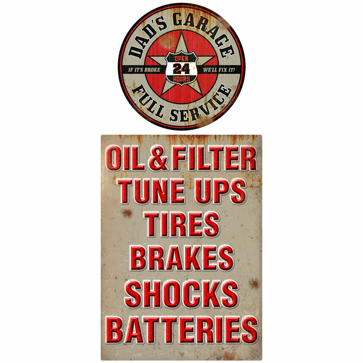 Dads Garage Distressed Set of 2 Wall Decals – Gas Station Decor