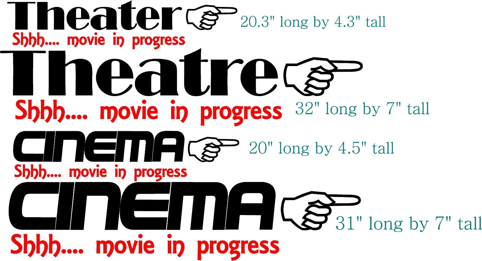 Cinema Theater Theatre Room with hand pointing shhh movie in progress decal art