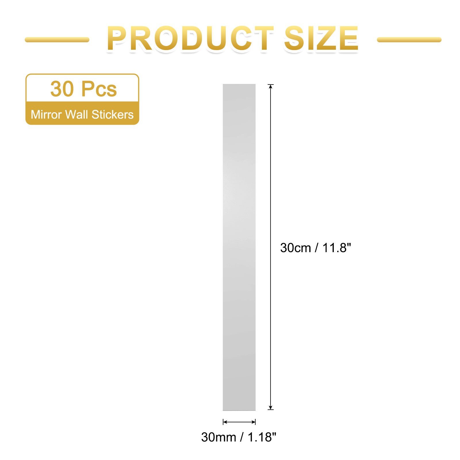 30 Pcs Striped Mirror Stickers, 1.18" x 11.8" Mirror Wall Stickers, Silver