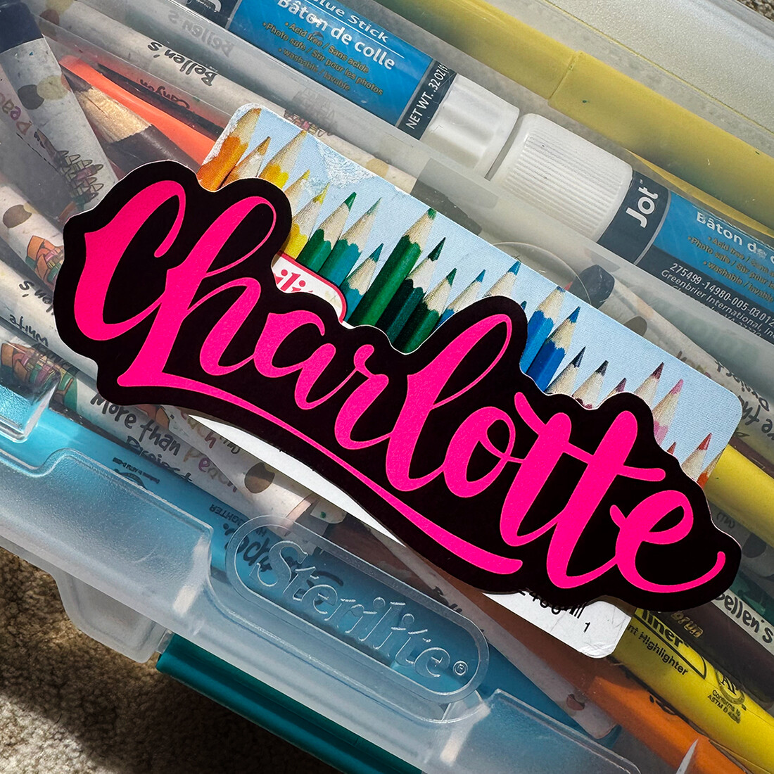 Neon Name Sticker : CHARLOTTE | for school or Office | graffiti | Calligraphy