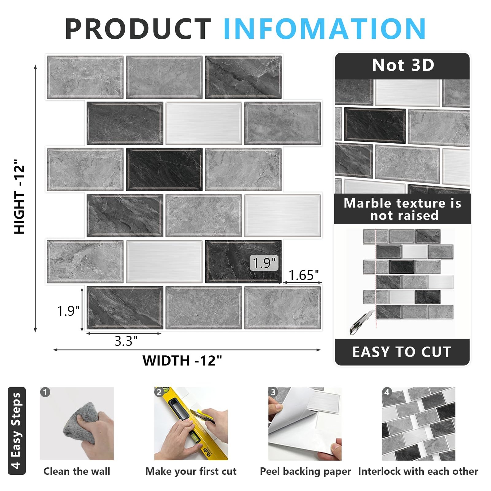 10-Sheet Subway Tile Peel and Stick Backsplash for Kitchen,12"x12" Self Adhes…