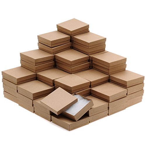 Beadaholique Kraft Brown Square Cardboard Jewelry Boxes 3.5 x 3.5 x 1 Inches