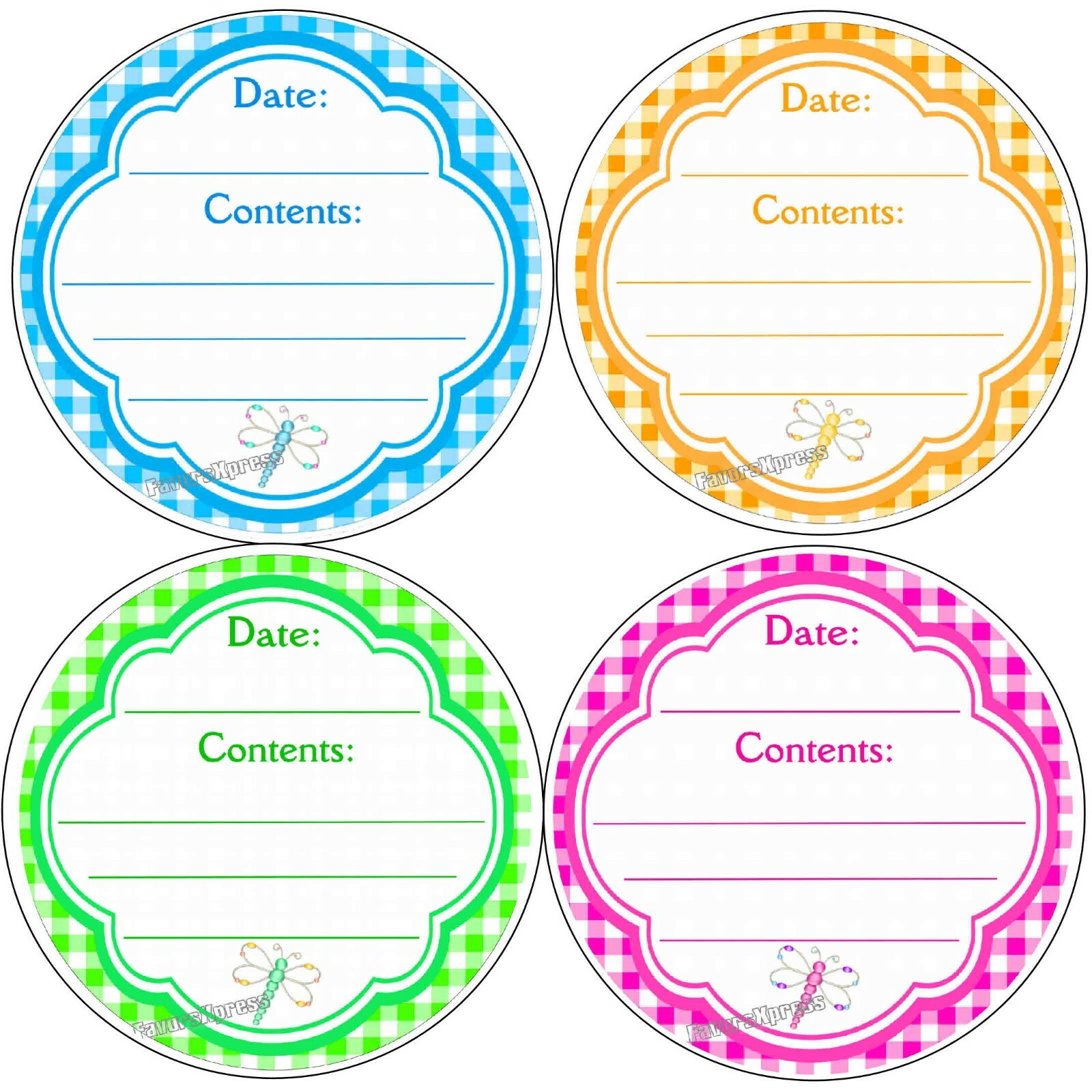 80 CANNING LABELS ~ 2 INCHES EACH ~ FOR BALL MASON JAR ~PINK, BLUE, GOLD & GREEN