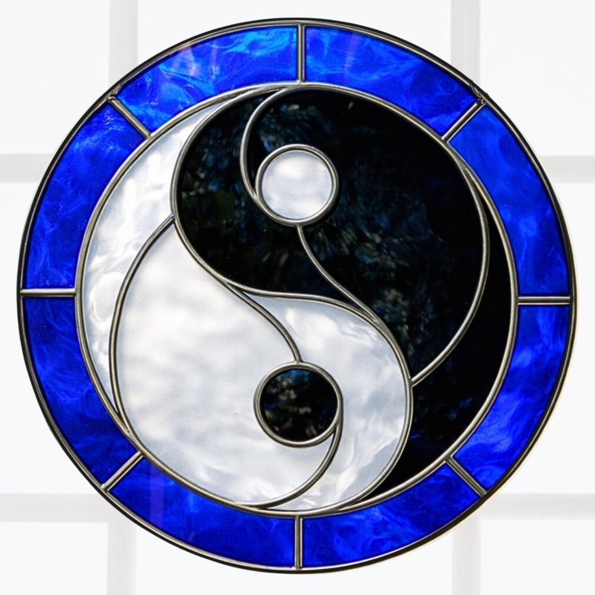 Yin Yang Faux Stained-Glass WINDOW CLING Size 8" Round Vinyl