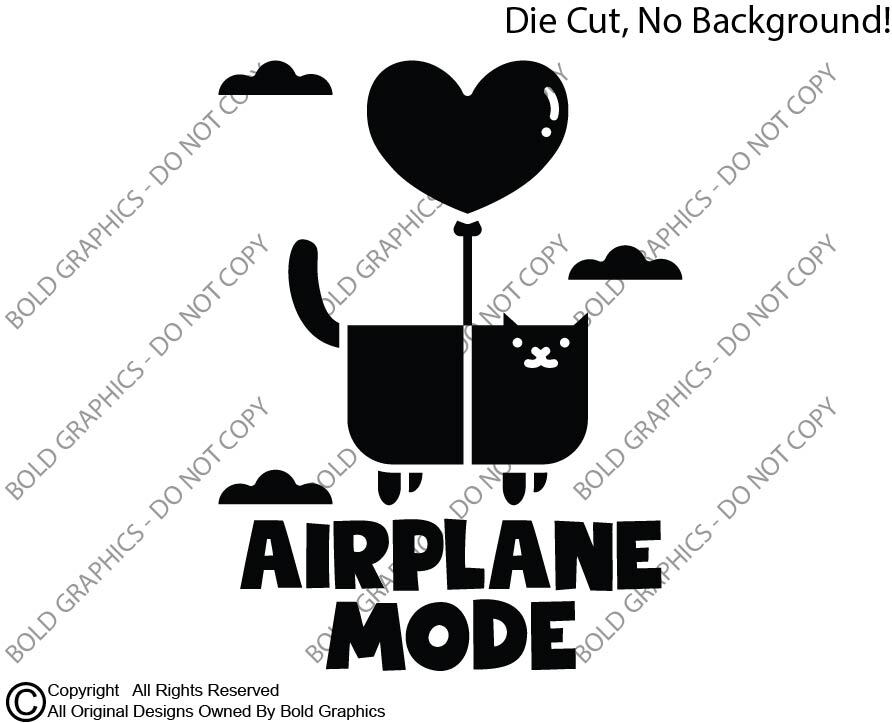 Airplane Mode Cat Decal Sticker Flying Kitty Balloon Clouds Funny Floating Meow
