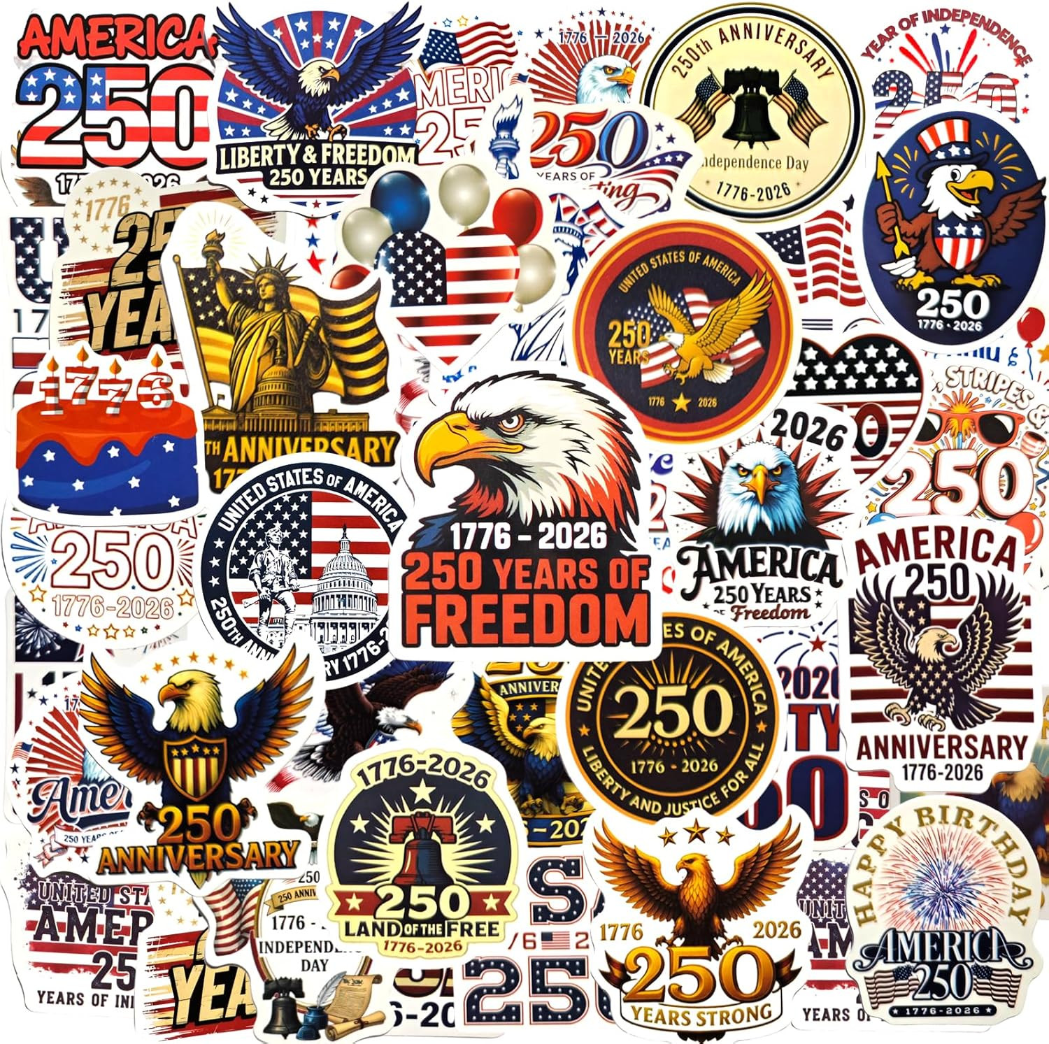 110Pcs America 250Th Anniversary Stickers, Retro American Style Waterproof Vinyl