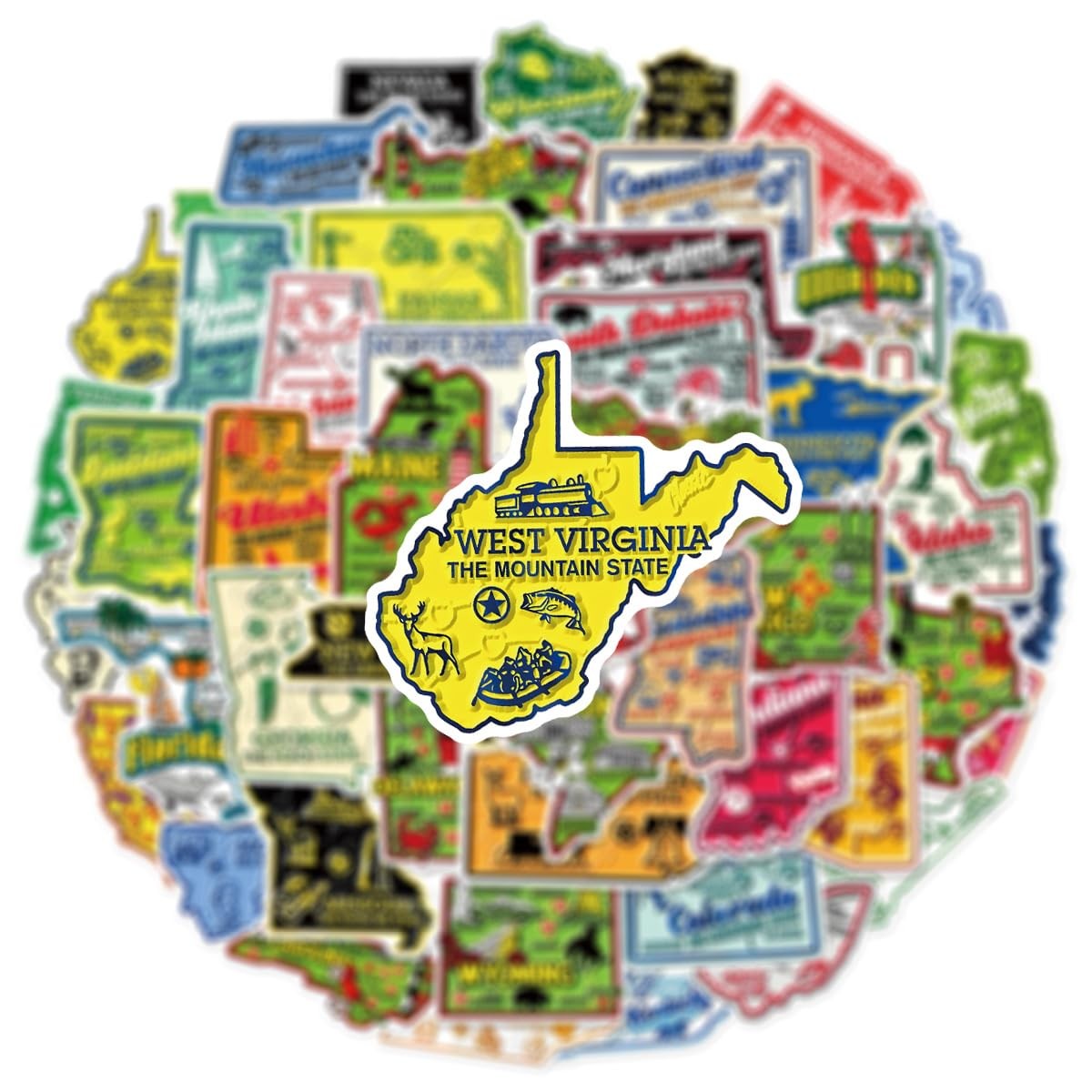 50Pcs United States Map Stickers – Waterproof Vinyl Removable No Usa-map
