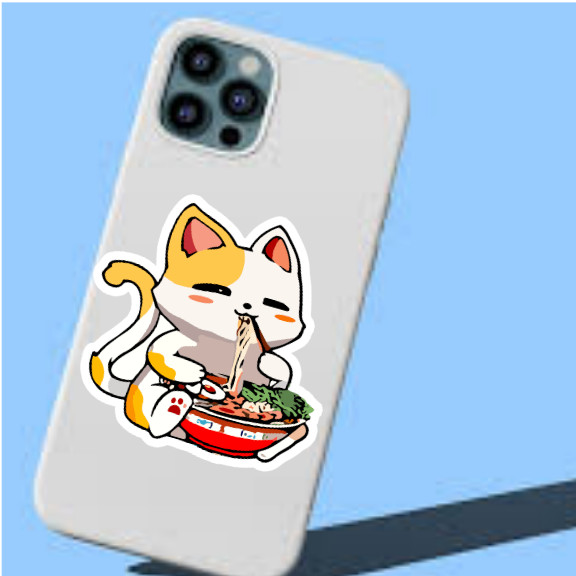 4pc Set Die Cut Cuties Eating Noodles Full Color Easy To Apply Vinyl Stickers