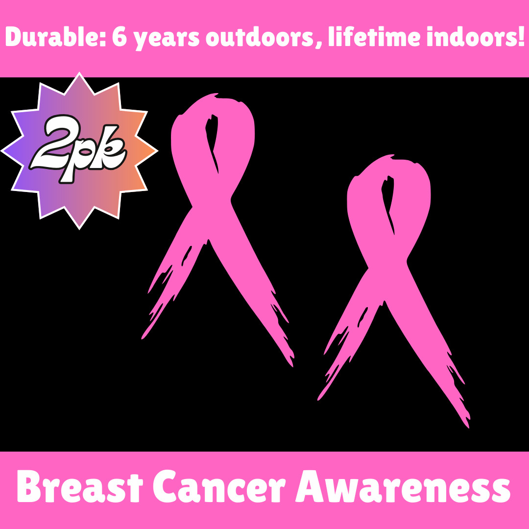 2pcs Breast Cancer Awareness Ribbon Decals – 2"-12" Car, Truck, Laptop, Tablet