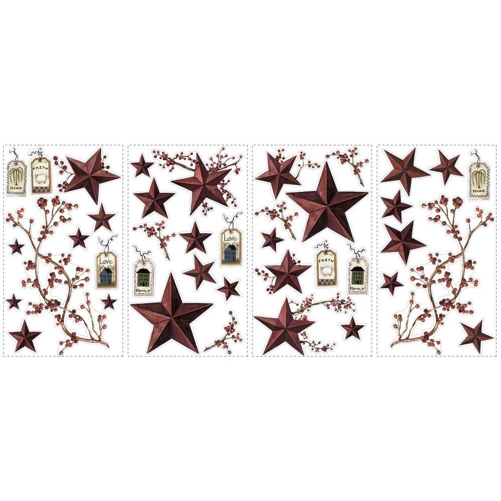 STARS & BERRIES WALL DECALS Country Kitchen Stickers Rustic Folk Primitive Decor
