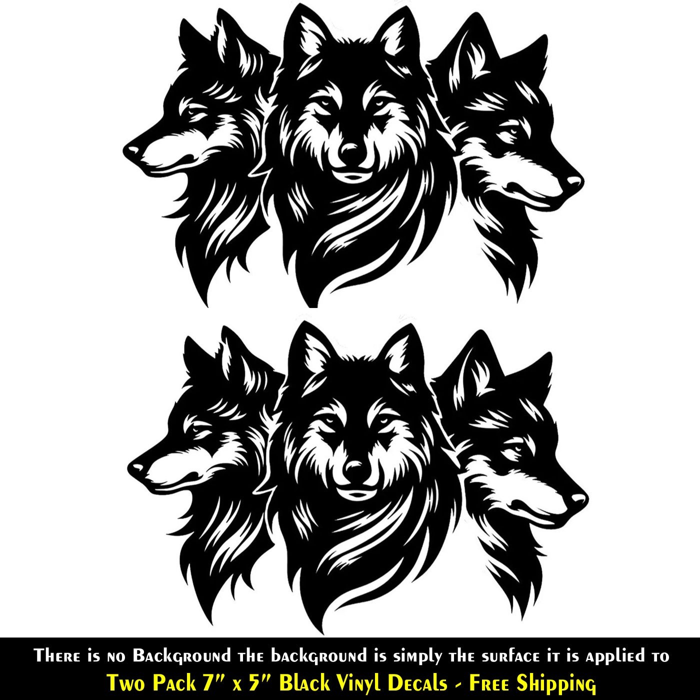 Wolf Trio Two Pack 7" Black Vinyl Decals Vehicle Window Any Flat Surface