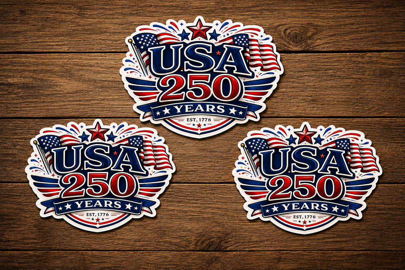 3 Pack – USA 250 Years Patriotic Vinyl Sticker – America Anniversary Decal