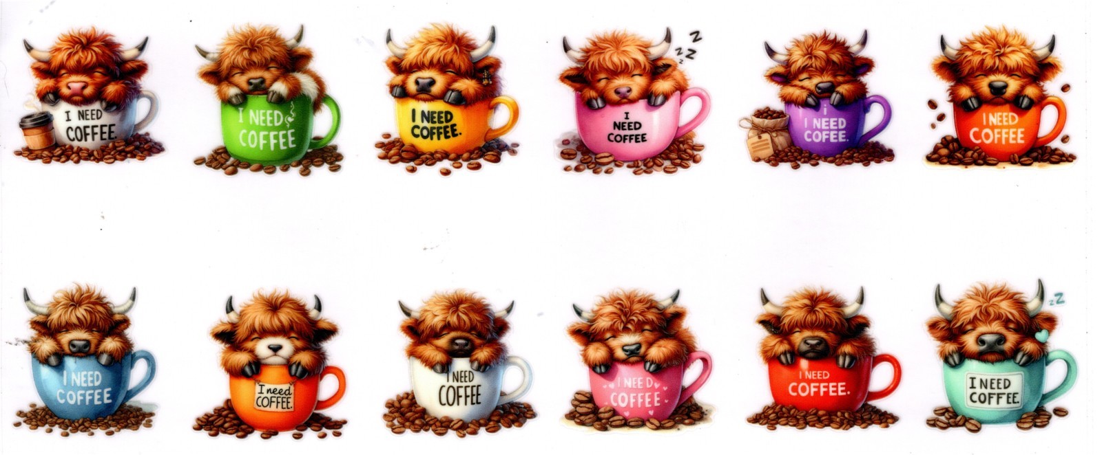 4 Sheets Cats, Dogs, Cows, Turtles UV DTF Stickers for Keychains, Coasters – 07
