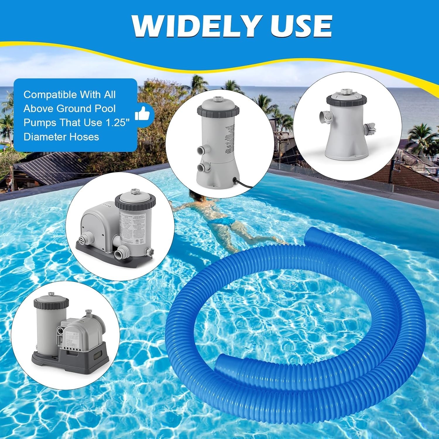 4 Pcs 1.25" Pool Pump Replacement Hoses, 59" Long, Fits Above Ground Filters