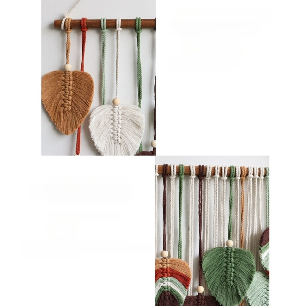 Bohemian Leaf Tapestry Woven Cotton Rustic Wall Hanging 83x45cm Natural Look