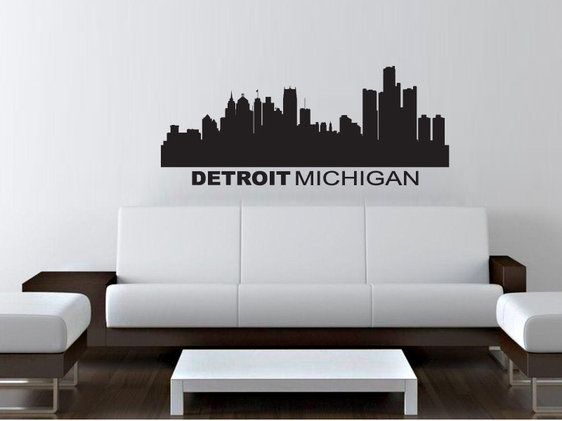 FGD Detroit Michigan City Skyline Vinyl Wall Decal 20" x 48"