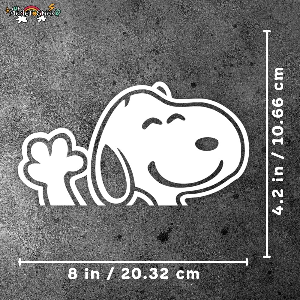 Snoopy Waving Cartoon White Vinyl Decal Window Laptop Bumper Sticker 8×4.2 in