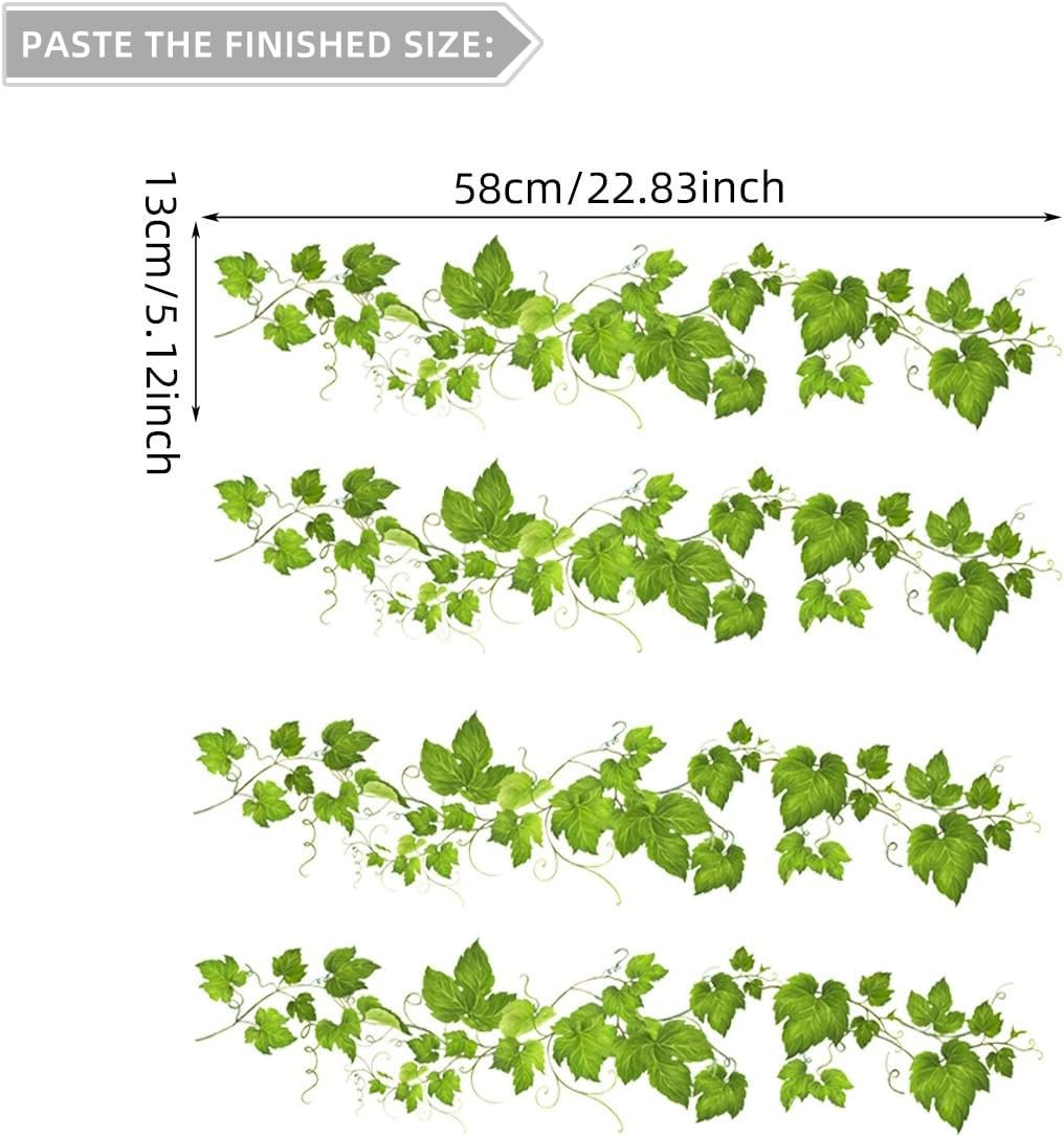 4 Pack Green Leafy Vine Wall Decals, Green Plants Leaves Wall Stickers for Kitch