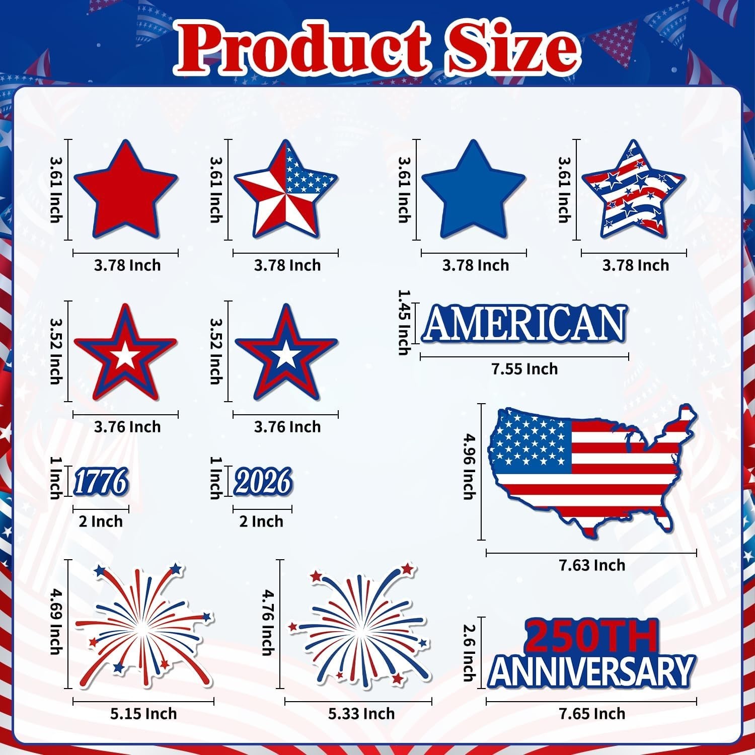 250th Anniversary Patriotic Garage Decoration 13 Pcs Magnet Stickers 4th of July