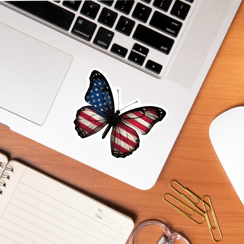 Butterfly USA Flag Sticker, Peel N' Stick, Different sizes
