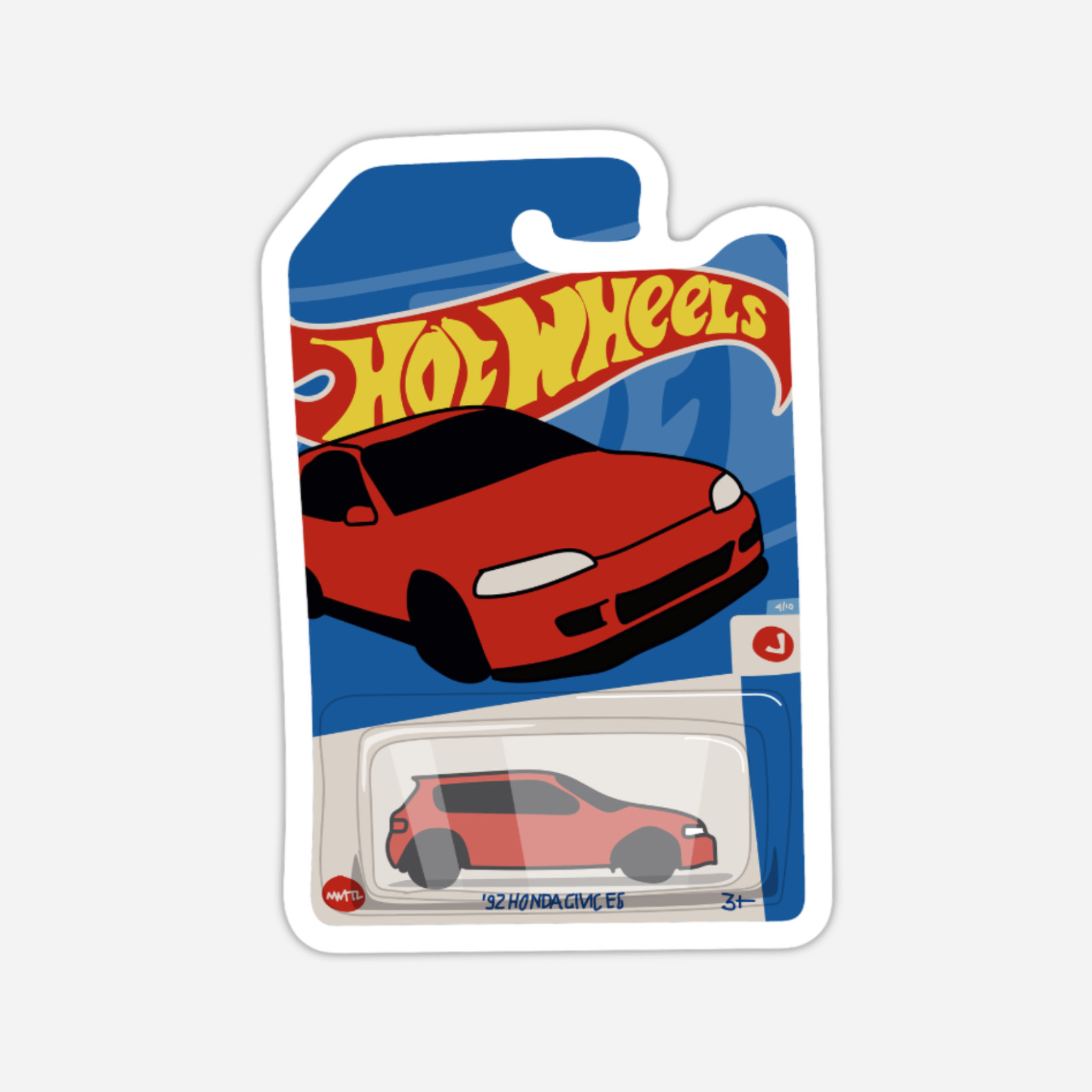 3" Hot Wheels Sticker Honda Diecast Cars Decal Collectibles Matte Finish