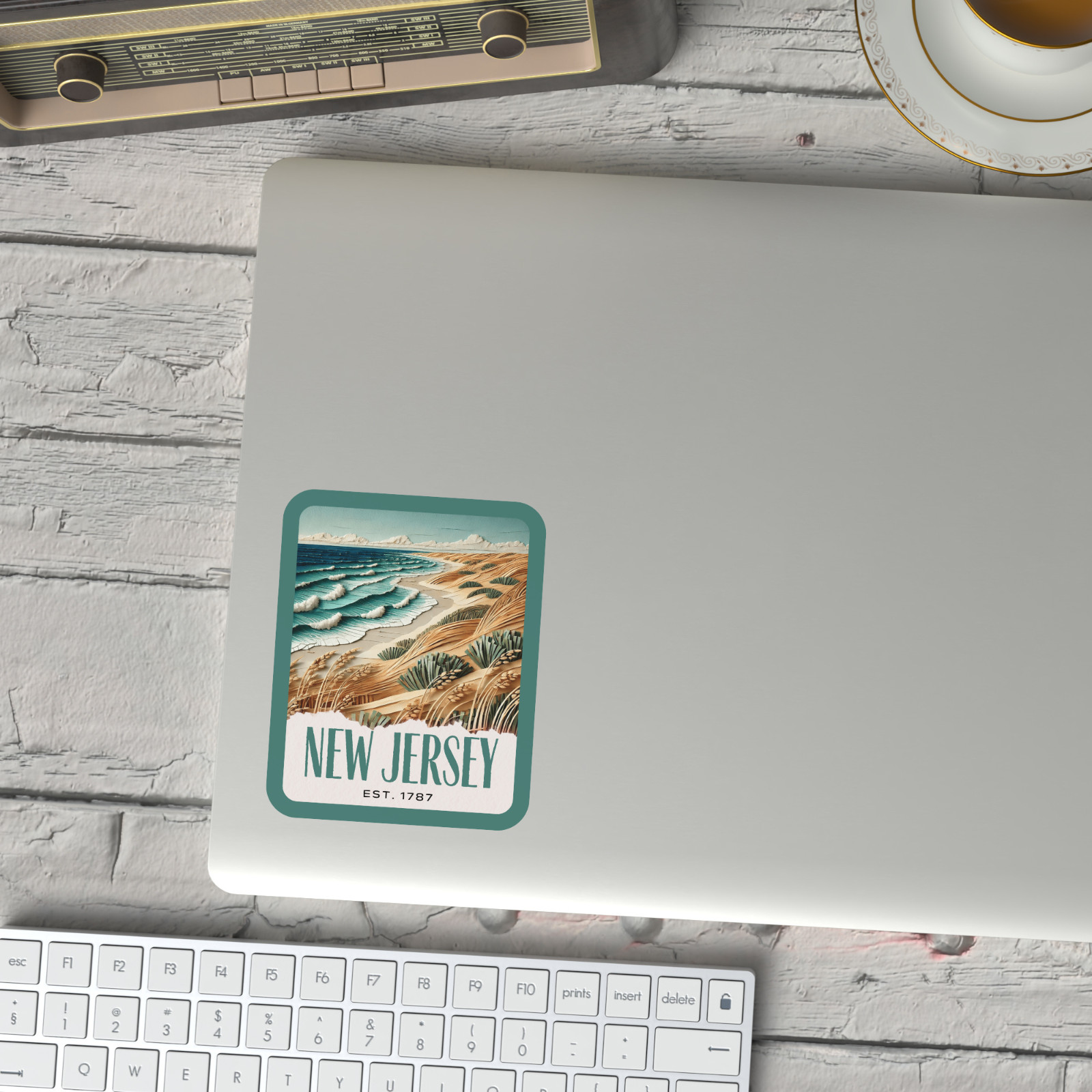 New Jersey State Sticker, Paper Collage Look, Scenic Island Beach Decal