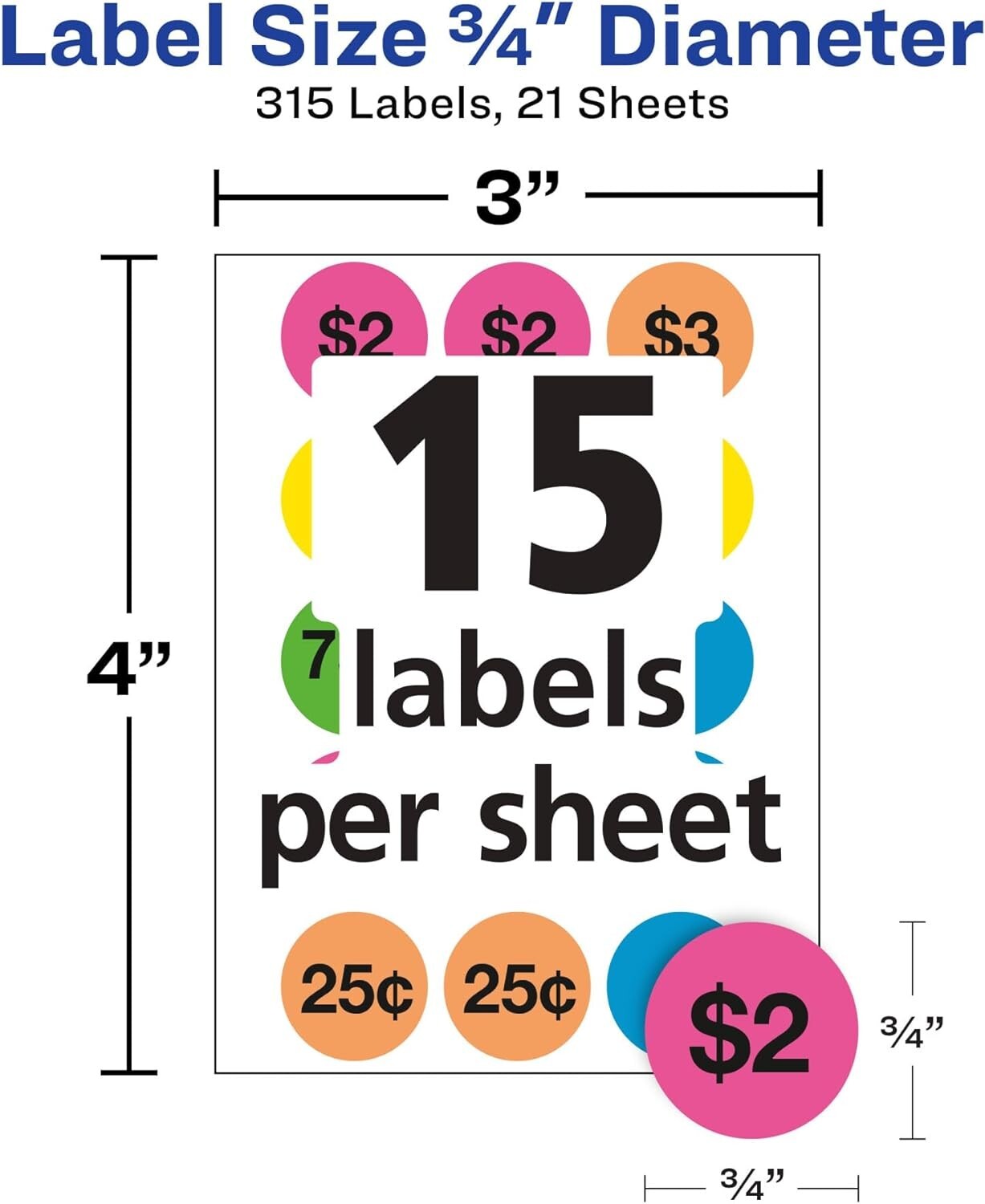 Avery Garage Sale Removable Labels, 3/4 Inch Round Labels, Assorted Colors