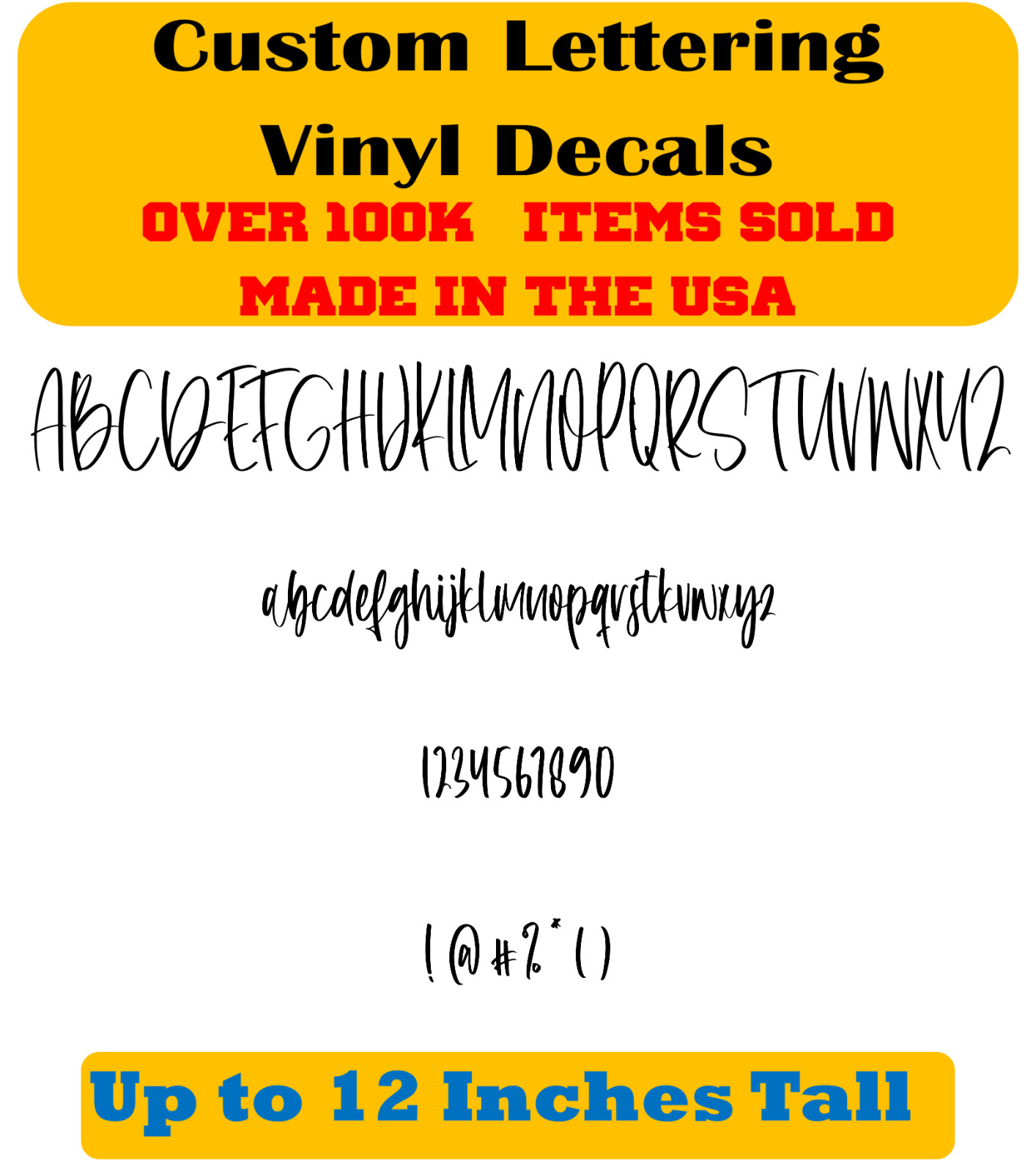 Custom Personalized Decal Vinyl Lettering Text Business Sign Handwritten Font vA