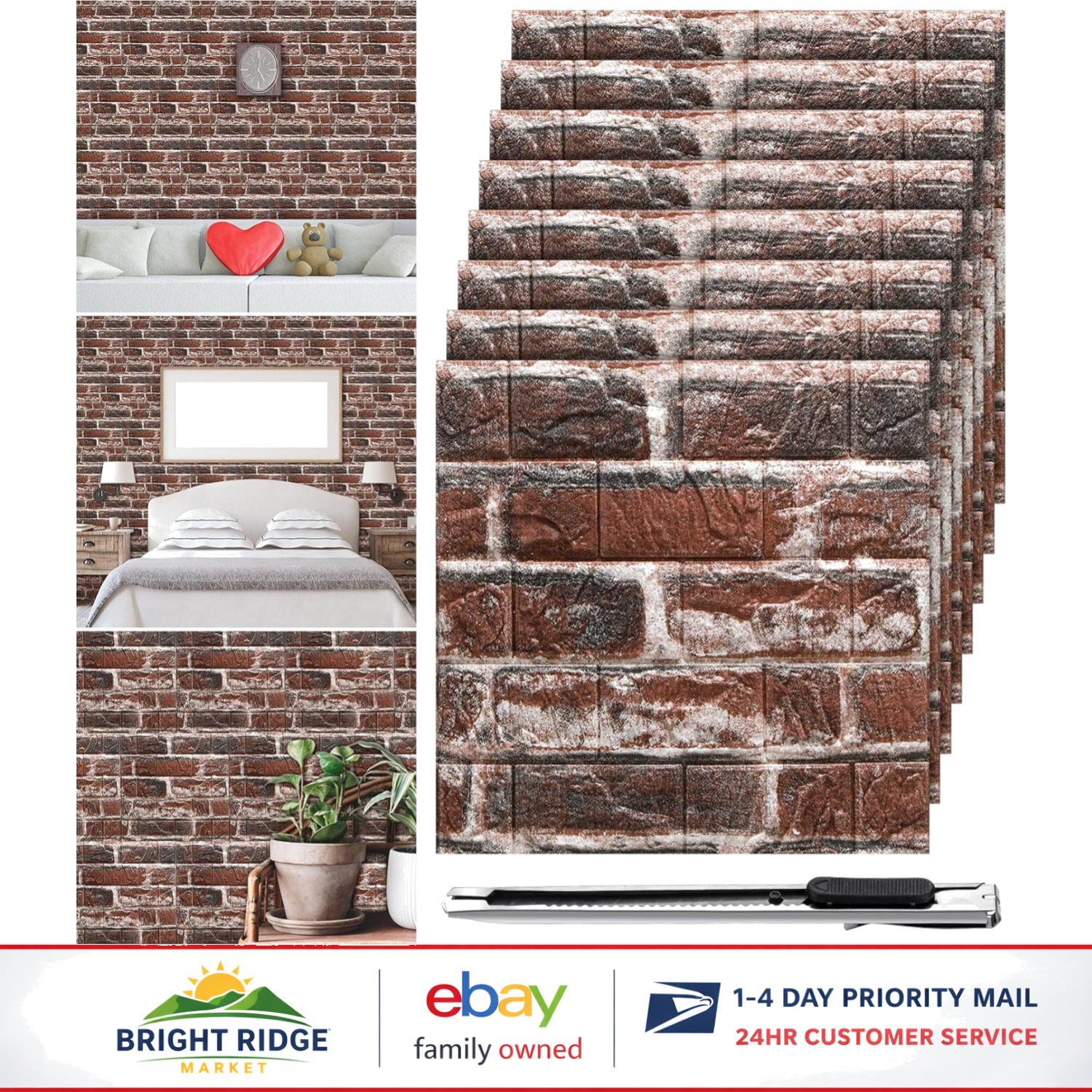 Red Brick Peel and Stick Wallpaper, 30 Panels for Easy Home Decoration