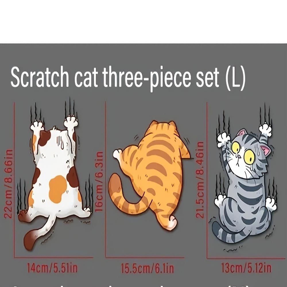 Resilient Easy-To-Apply Practical All-Occasion 3-Piece Cute Cartoon Cat Stickers