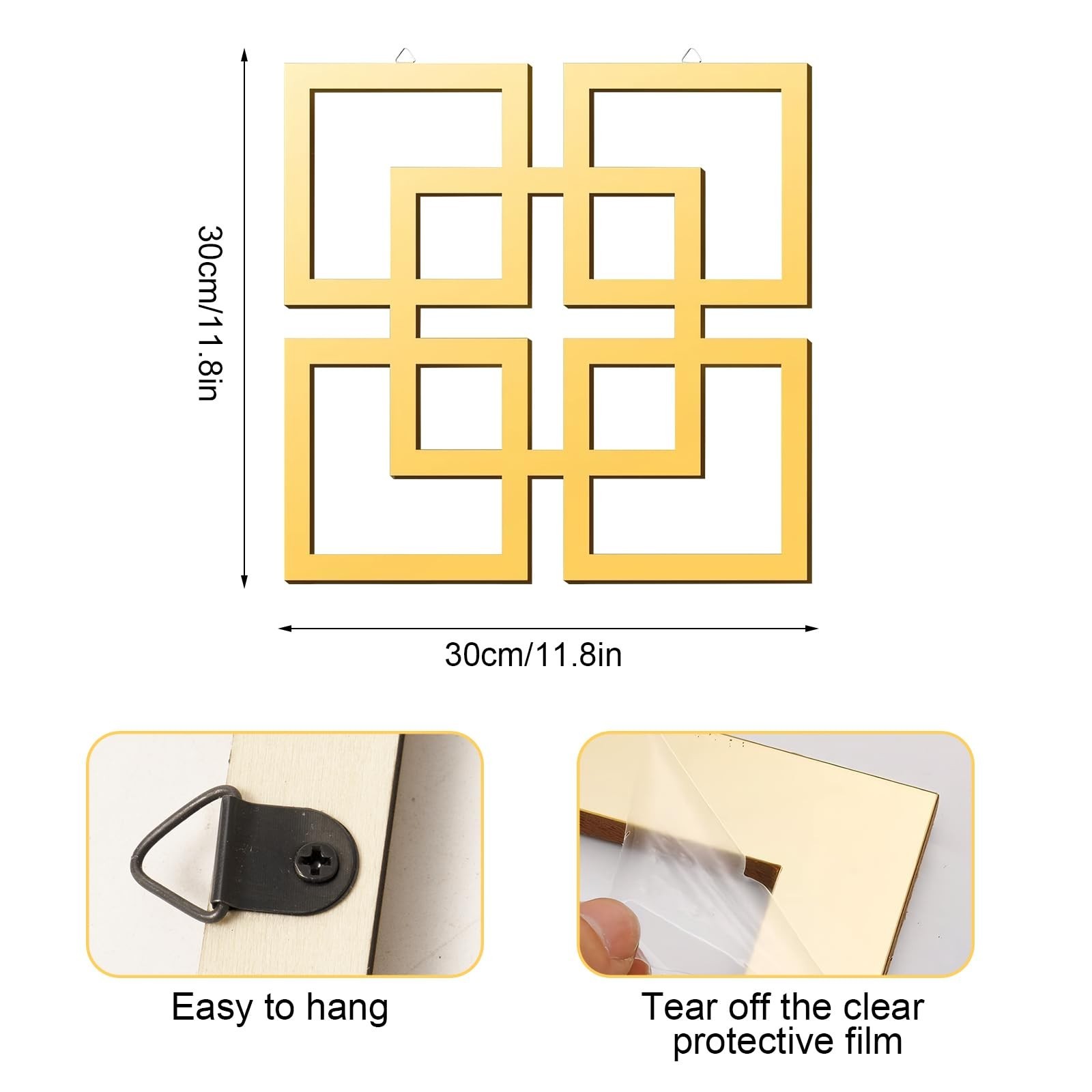 flangairy 2 Piece Gold Geometric Wall Mirrors, 11.8 Inch Wooden Frame Acrylic…