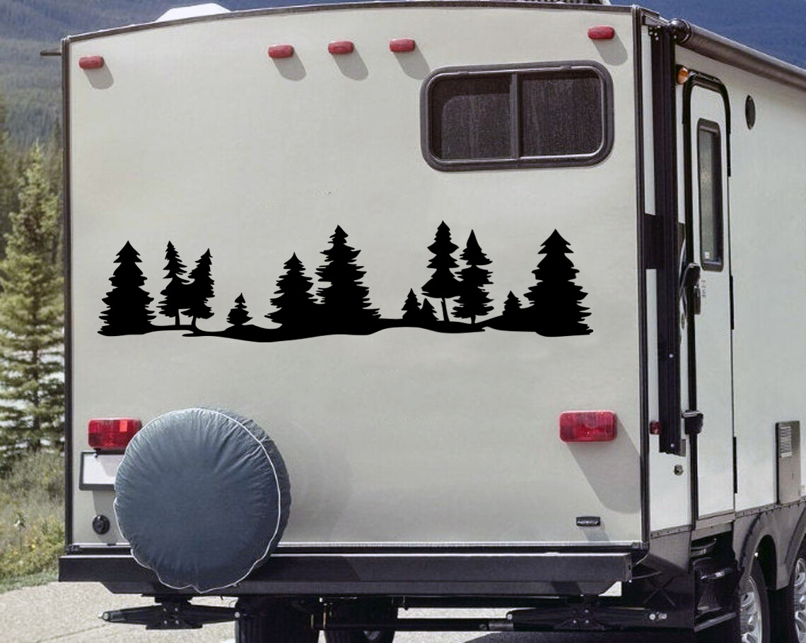 Trees Forest Scene Vinyl Decal – Tree Line RV Camper Trailer – Die Cut Sticker