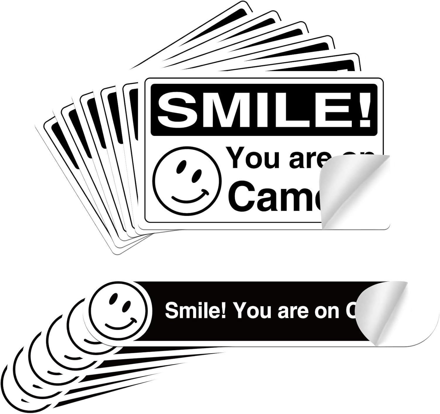 12 Pcs Smile You'Re on Camera Signs Stickers, 8 X 5Cm and 13 X 3Cm Self-Adhesive