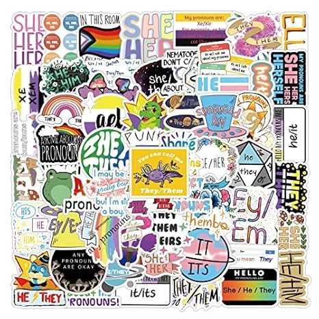 61pcs Aesthetic Cartoon Pronoun Stickers – Cute Vinyl Decals for All Surfaces