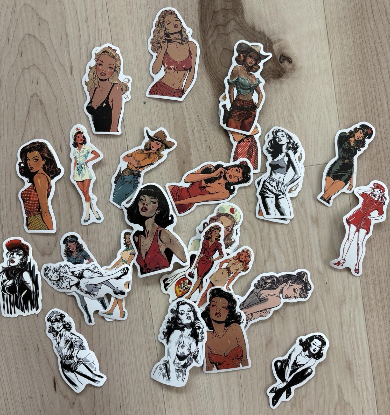 Retro Pin-Up Women Sticker Decal Set, Multicolor (Multiple Individual Stickers)