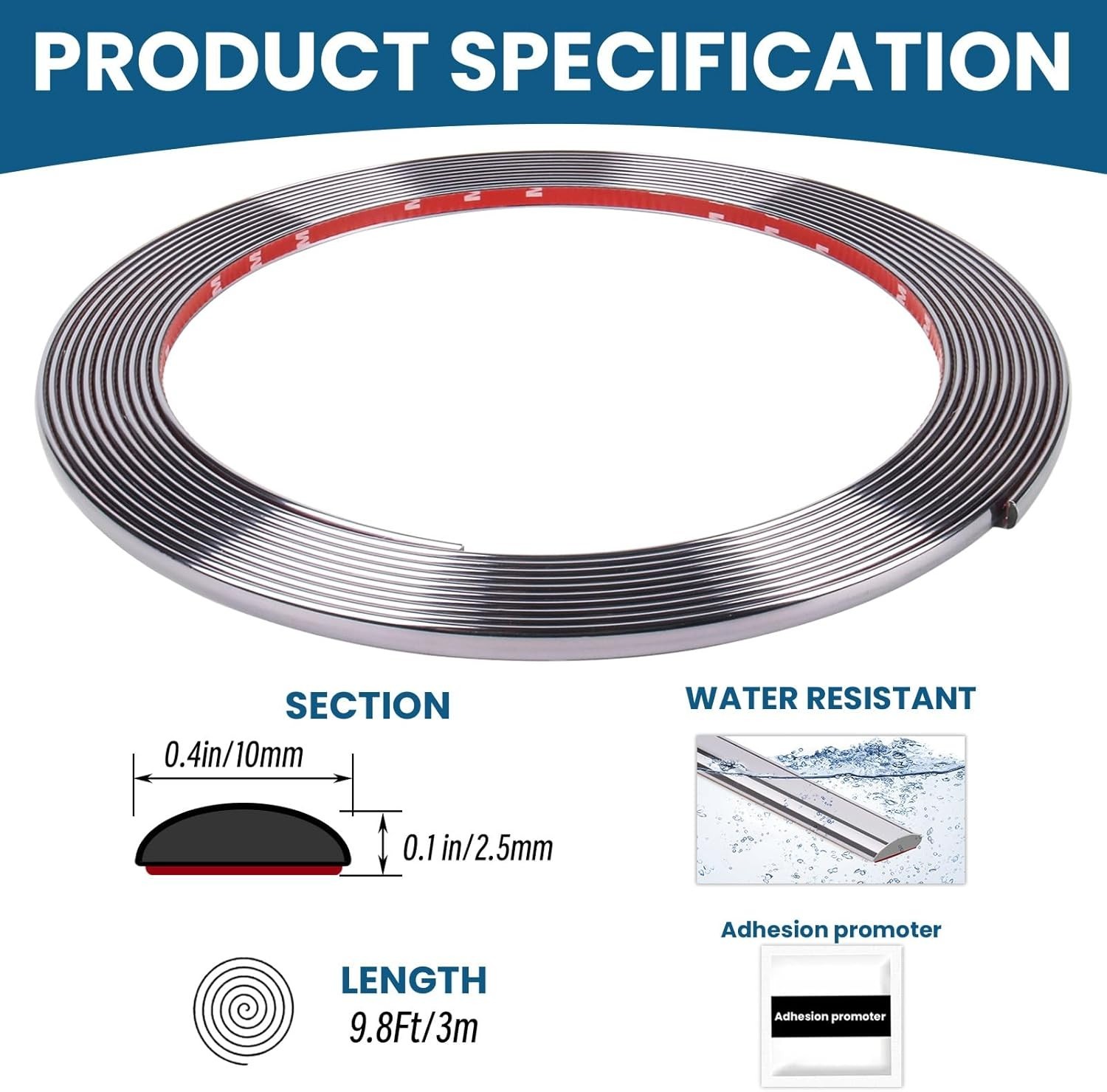Waterproof Peel and Stick Mirror Tape Border – 9.8 Ft for Easy Installation